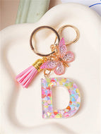 Butterfly Fringe Letter Key Chain