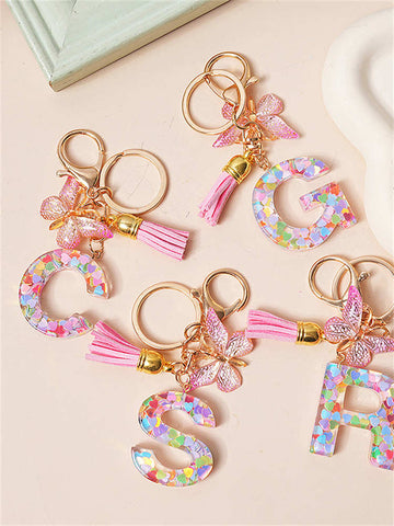 Butterfly Fringe Letter Key Chain