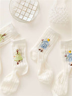 Retro White Socks for Women Mid-calf Socks