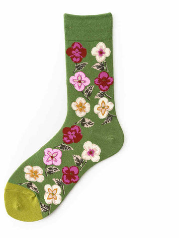 Green Floral Jacquard Socks