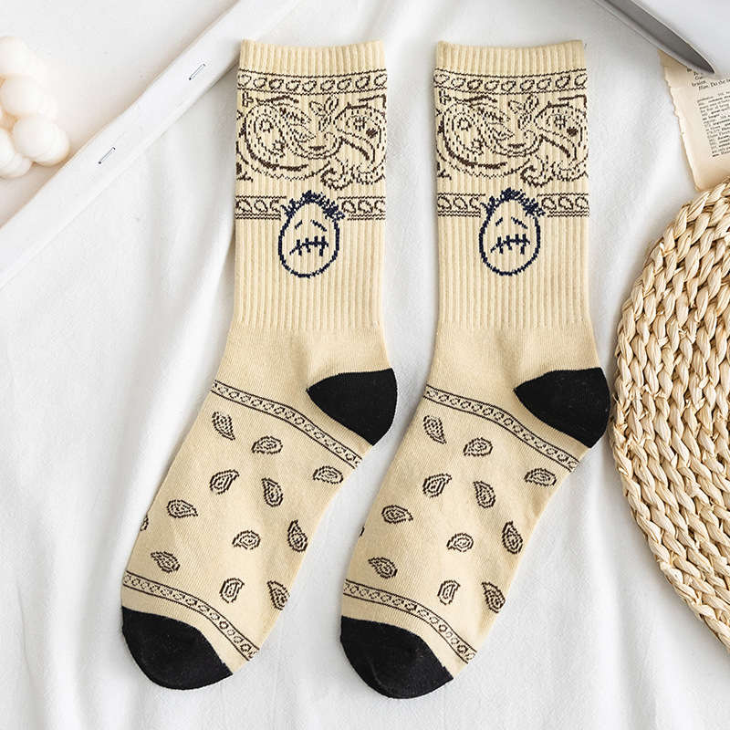 Long Tube Black and White Retro Waist Pattern Socks