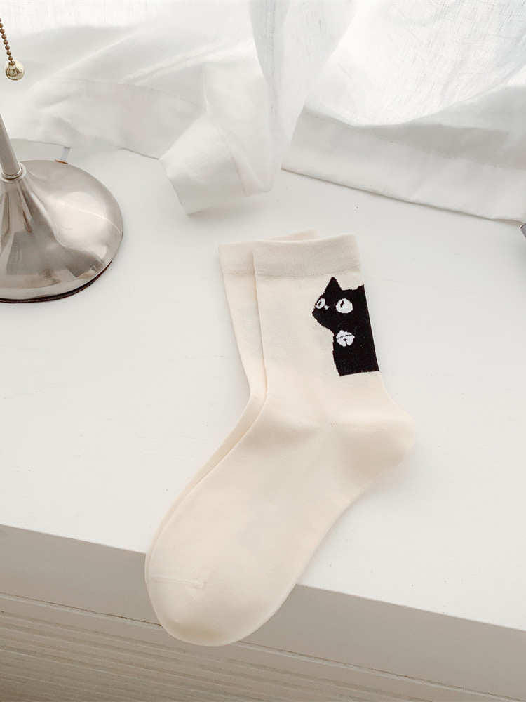 Little Black Cat Cartoon Graffiti Girl Socks