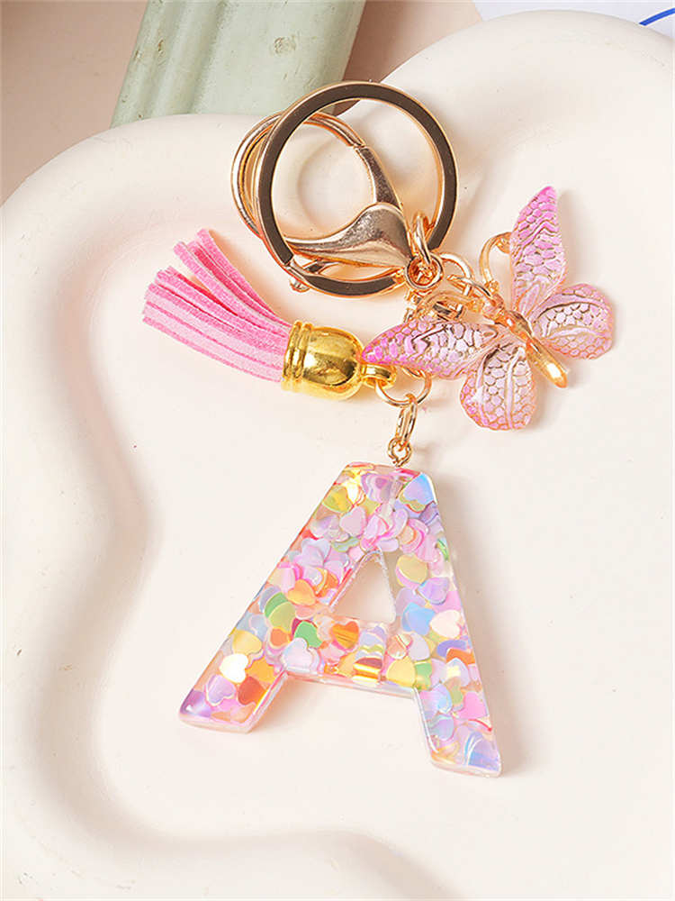 Butterfly Fringe Letter Key Chain