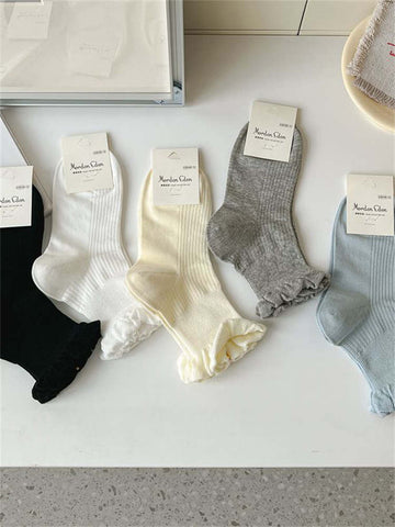 Lacework Solid Color Midtube Socks