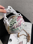 Mini Circle Bag Graffiti Chain Decor For Daily