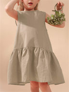 Girls Sleeveless Cotton and Linen Dress