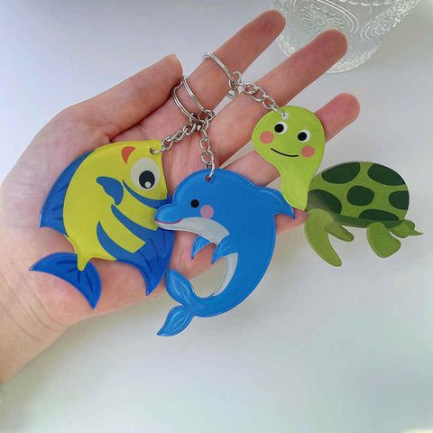 Ocean Cartoon Whale and Turtle Keychain