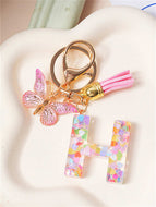 Butterfly Fringe Letter Key Chain