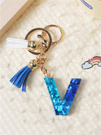 Blue and White Fringe Pendant Keychain