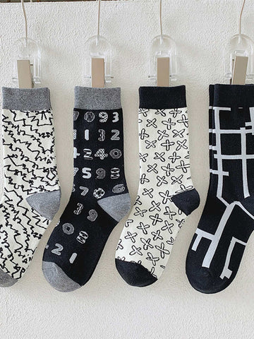 Black and White Number Socks