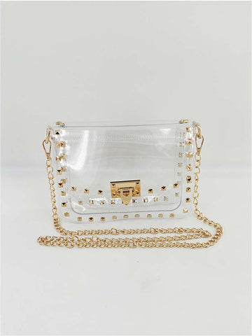 Crossbody Stadium Purse Gold Studs Clear Bag