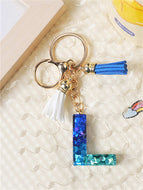 Blue and White Fringe Pendant Keychain