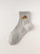 Cartoon Embroidered Pizza Hamburger Socks