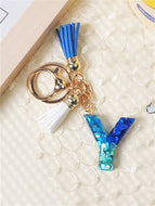 Blue and White Fringe Pendant Keychain