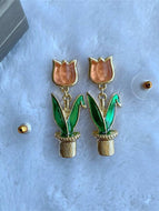 Tulip Resin Silver Needle Earrings