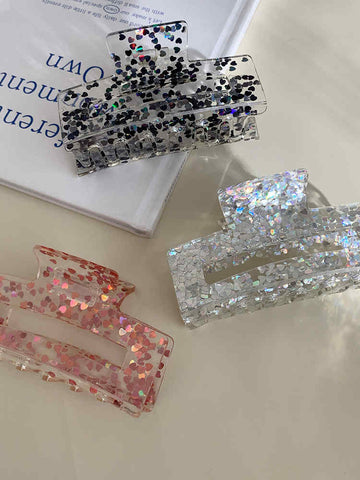 Transparent Sequin Heart Square Hairpin