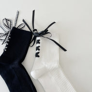 Women's Sweet Solid Color Socks Adult Black and White Lolita Socks - Lace Up