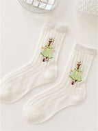 Retro White Socks for Women Mid-calf Socks