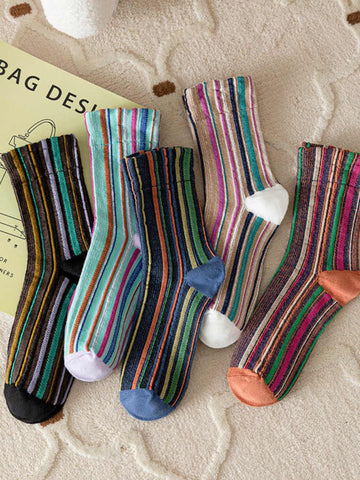 Vertical Striped Colorful Forest Style Colorful Women's Socks