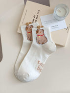 Coffee Color Cute Cartoon Bear Socks