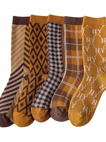 Yellow Series Striped Plaid Women's Socks