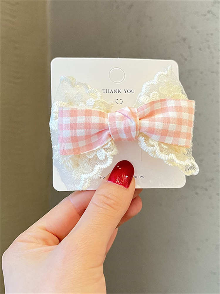 Cute Plaid Lace Bow Hair Clip