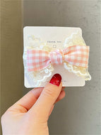 Cute Plaid Lace Bow Hair Clip