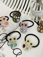 Owl Rhinestone Glitter Hairband Rubber Band