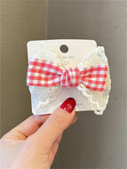 Cute Plaid Lace Bow Hair Clip