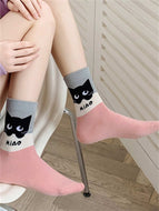 Little Black Cat Cartoon Graffiti Girl Socks