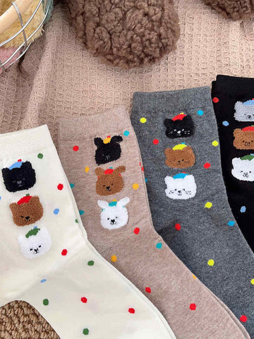 Little Bear Cartoon Polka Dot Women's Socks