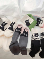 Little Black Cat Cartoon Graffiti Girl Socks