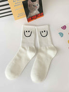 Black  White Smiley Couple Casual Socks