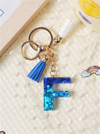 Blue and White Fringe Pendant Keychain