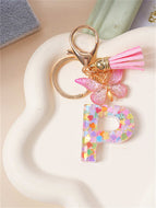 Butterfly Fringe Letter Key Chain