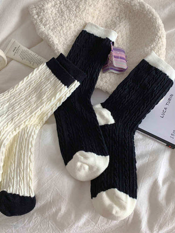 Black and White Color Block Women's Socks