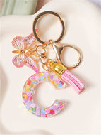 Butterfly Fringe Letter Key Chain