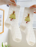 Retro White Socks for Women Mid-calf Socks