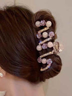 Wave Shaped Beads and Rhinestone Hairpin