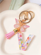 Butterfly Fringe Letter Key Chain