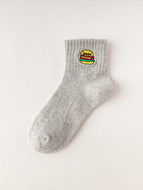 Cartoon Embroidered Pizza Hamburger Socks