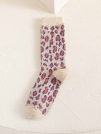 Leopard Print Floral Socks for Women Mid Calf Socks