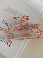 Transparent Sequin Heart Square Hairpin