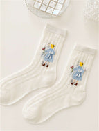 Retro White Socks for Women Mid-calf Socks