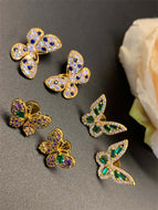 Butterfly Gold Clip on Earrings Statement Rhinestone Crystal Sparkly Clip on Earrings for Women