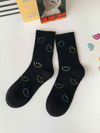 Black  White Smiley Couple Casual Socks