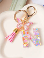 Butterfly Fringe Letter Key Chain