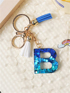 Blue and White Fringe Pendant Keychain