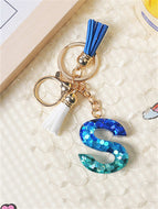 Blue and White Fringe Pendant Keychain