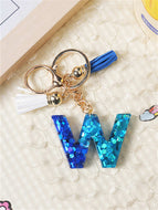 Blue and White Fringe Pendant Keychain